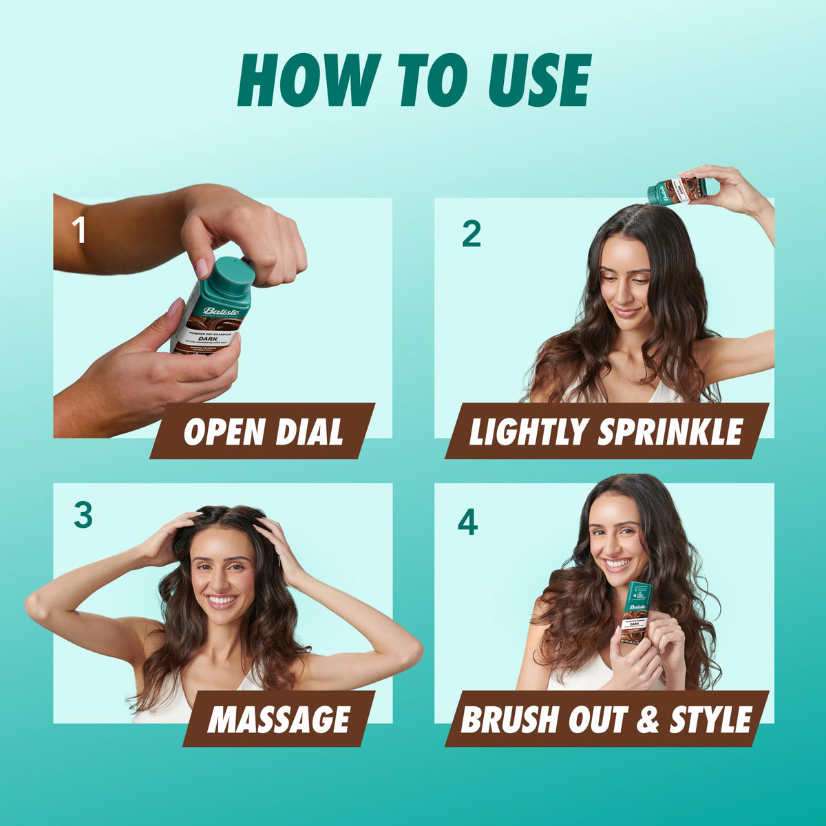 Batiste Dark Powder Dry Shampoo showing twist dial