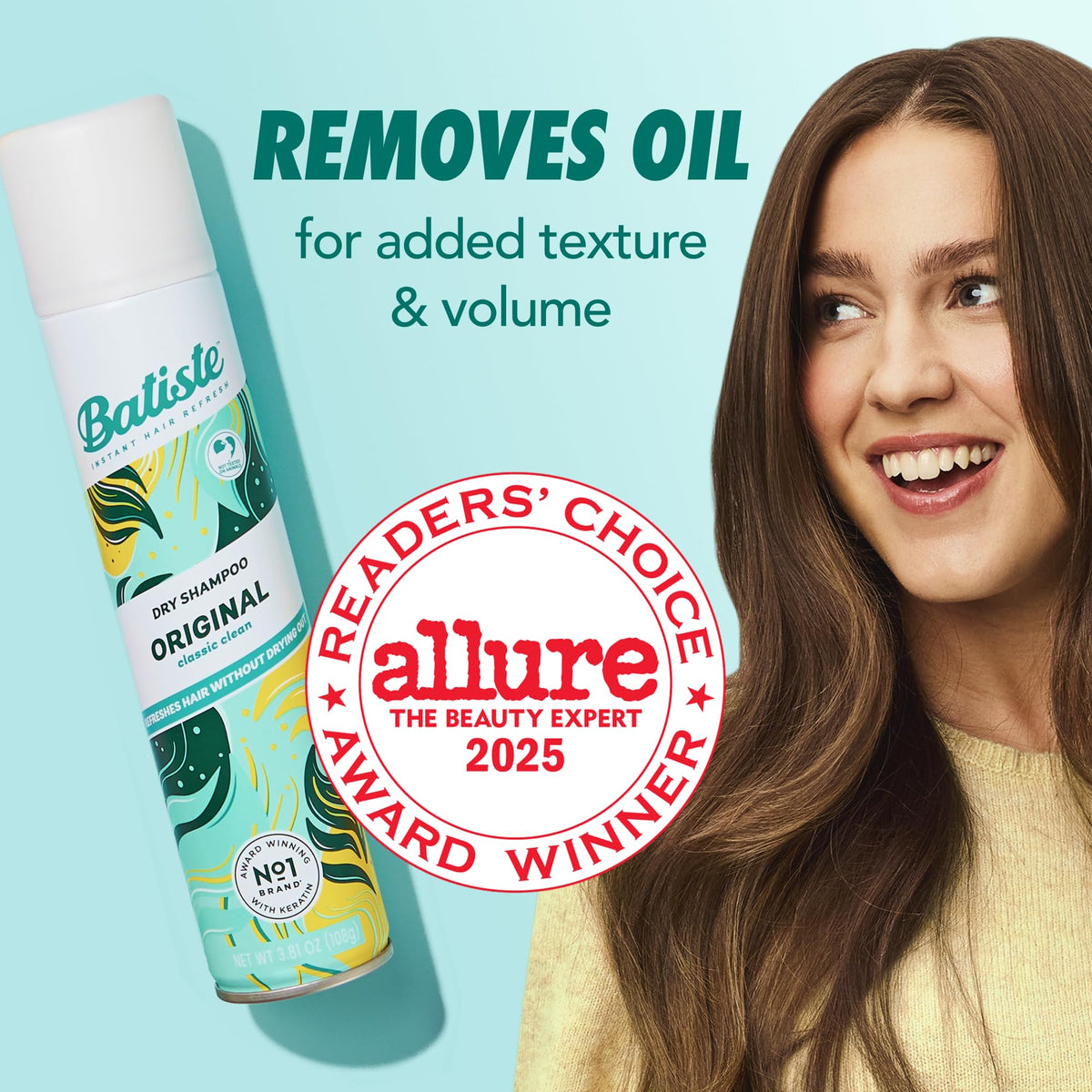 Batiste Dry Shampoo Original on a bathroom counter