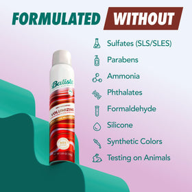 Batiste Dry Shampoo packaging with grapefruit, rose, and amber scents
