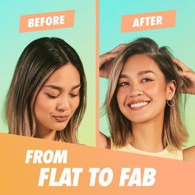 Batiste Light Dry Shampoo Mellow Melon on vanity with hairbrush