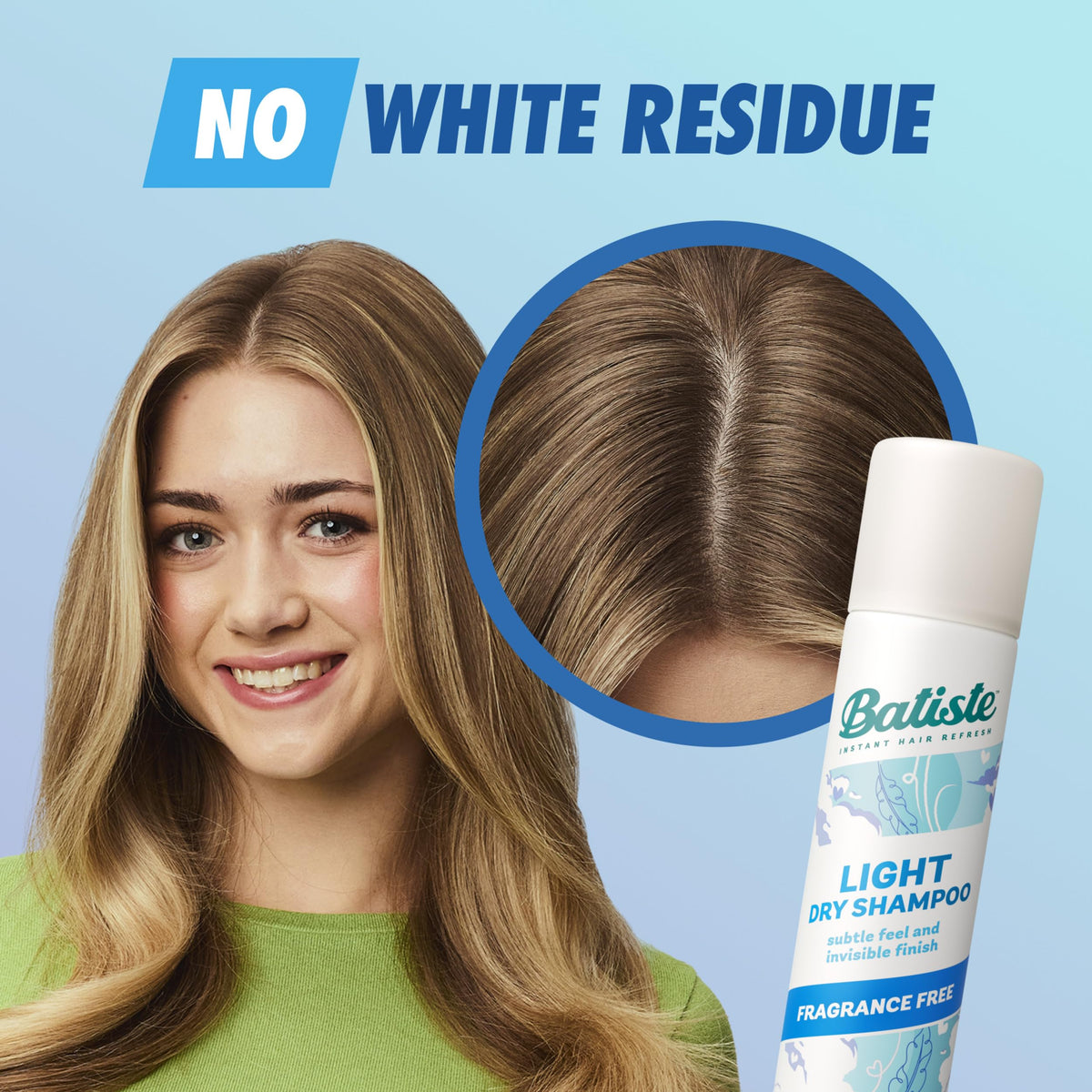 Batiste Light Dry Shampoo Unscented 3.81 Oz with application instructions