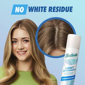 Batiste Light Dry Shampoo Unscented 3.81 Oz with application instructions