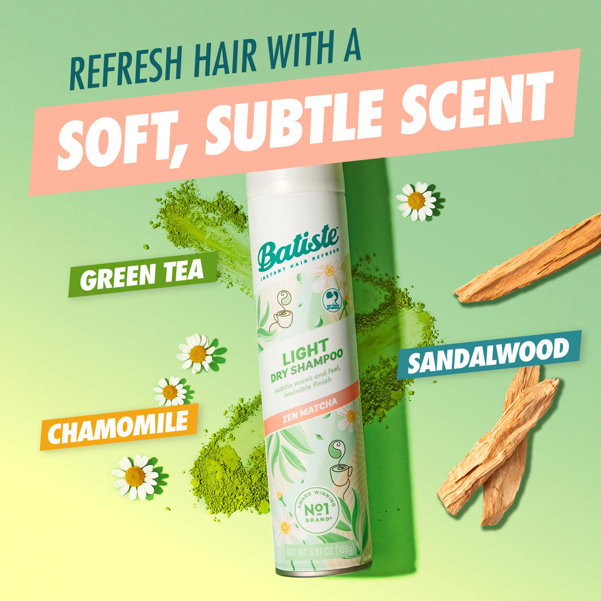 Batiste Light Dry Shampoo Zen Matcha can side view