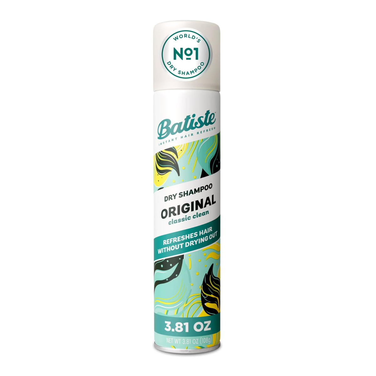 Batiste Original Dry Shampoo back view, highlighting ingredients and usage instructions