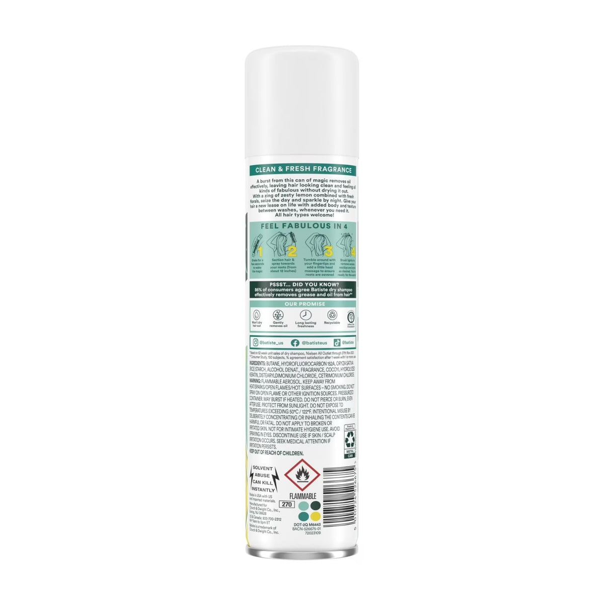 Batiste Original Dry Shampoo side view, showcasing the spray nozzle