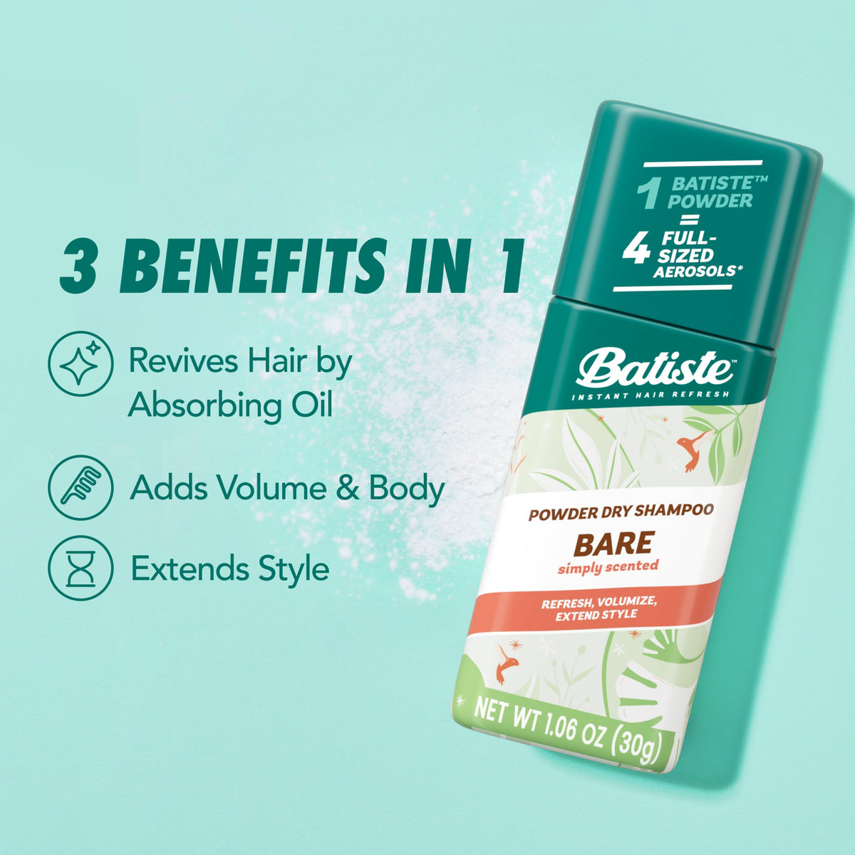 Batiste Powder Dry Shampoo Simply Bare showing powder dispenser