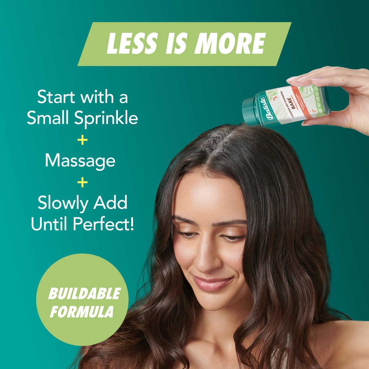 Batiste Powder Dry Shampoo Simply Bare with application instructions