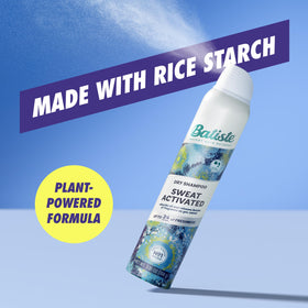 Batiste Sweat Activated Dry Shampoo on a bathroom shelf