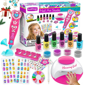 BATTOP Kids Nail Polish Set with Nail Dryer and Glitter Pen