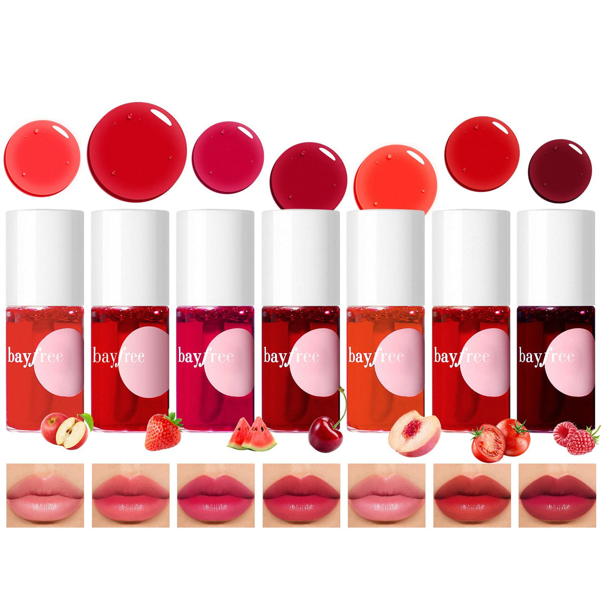 bayfree Lip Tint Stain Set front view showing all 7 shades