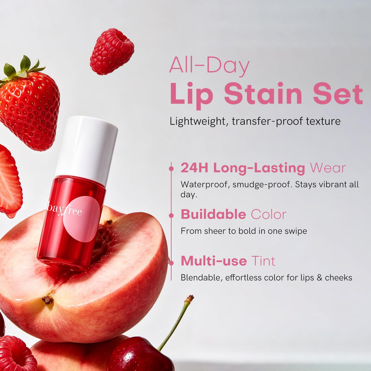 bayfree Lip Tint Stain Set packaging with vibrant colours