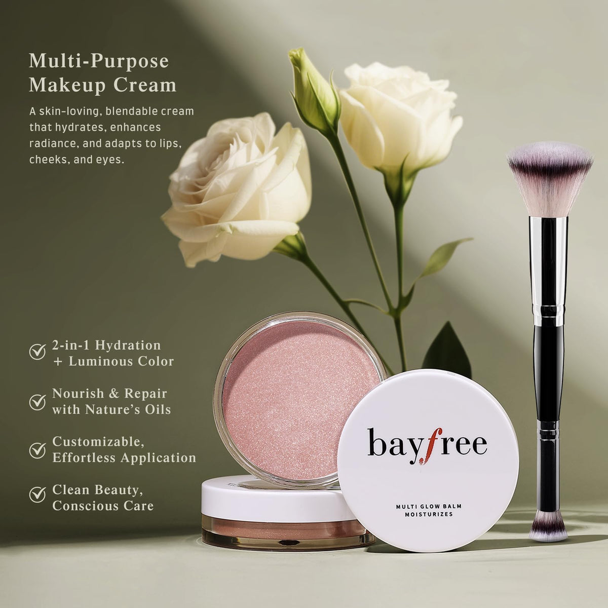 bayfree Multi Glow Balm applied on cheeks
