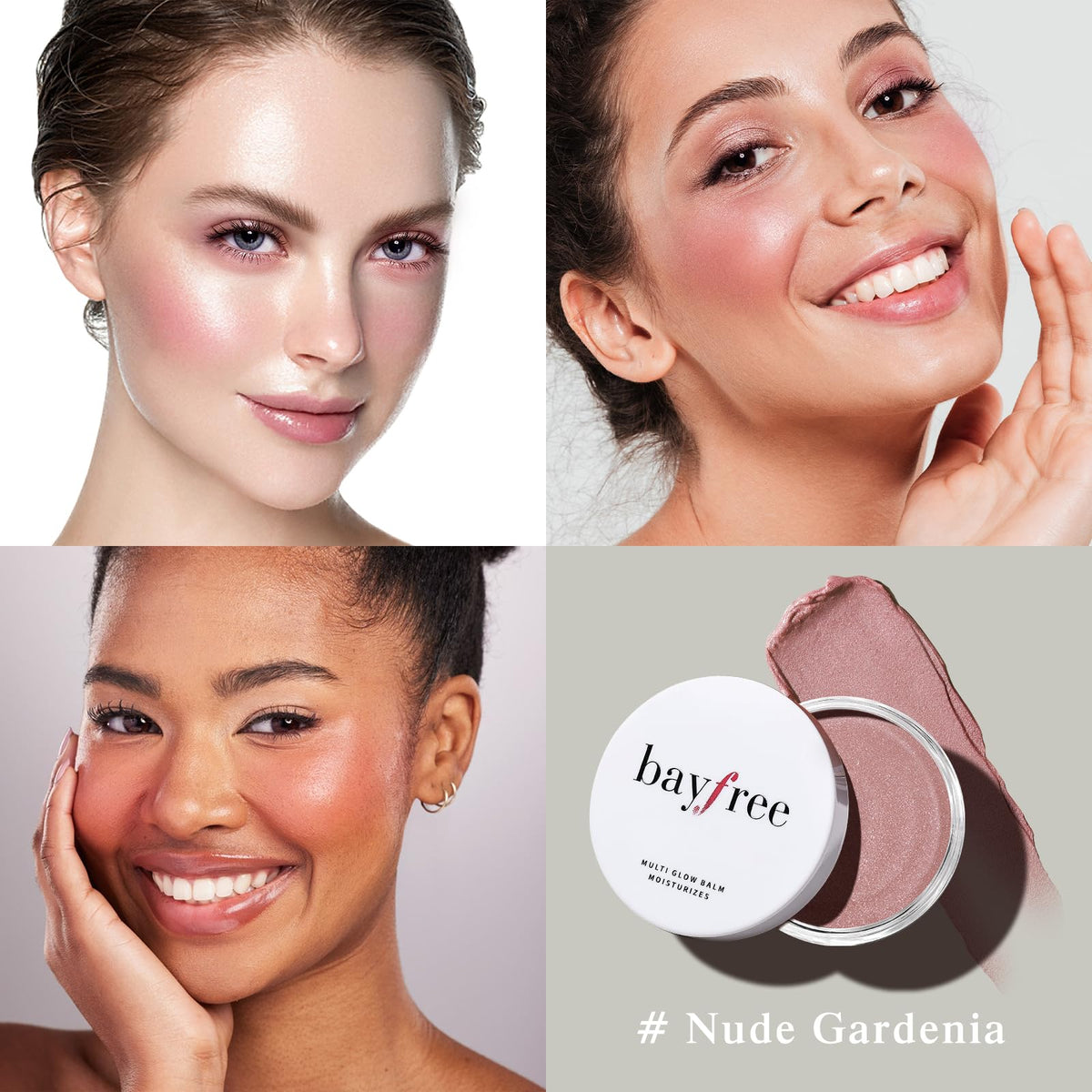 bayfree Multi Glow Balm applied on cheeks for a radiant finish