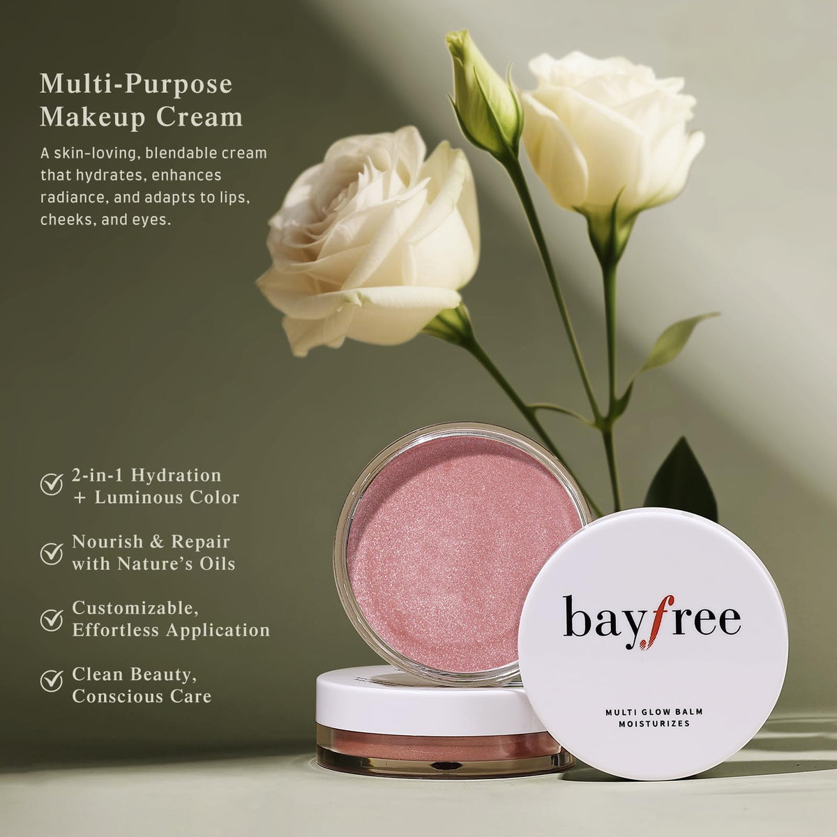bayfree Multi Glow Balm swatch on skin showing blendability