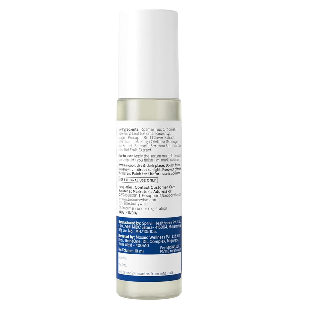 Be Bodywise Rosemary Hair Growth Serum Roll On 10 ml back view
