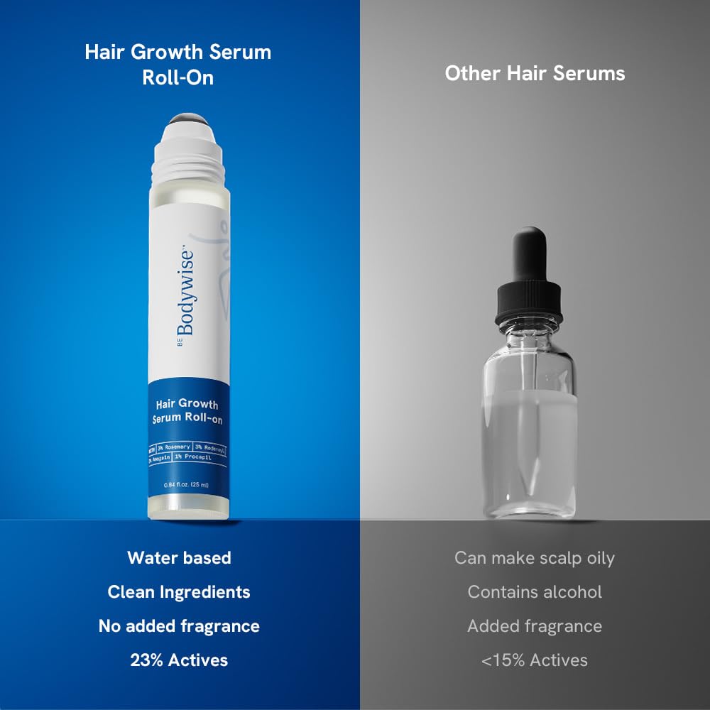 Be Bodywise Rosemary Hair Growth Serum Roll On 25ml in a bathroom setting