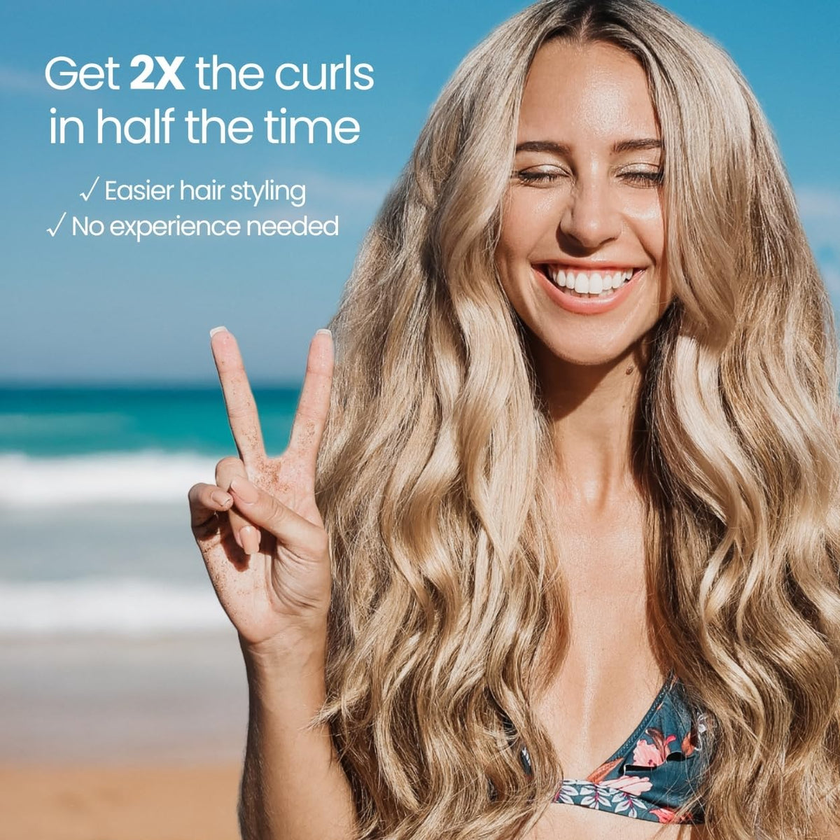 Beachwaver B1 in use creating curls on long hair