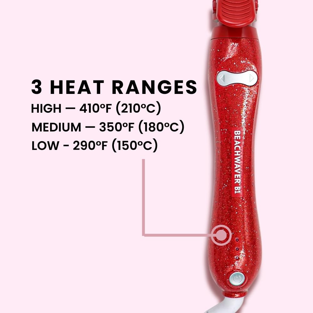 Beachwaver B1 Rotating Curling Iron showing heat settings