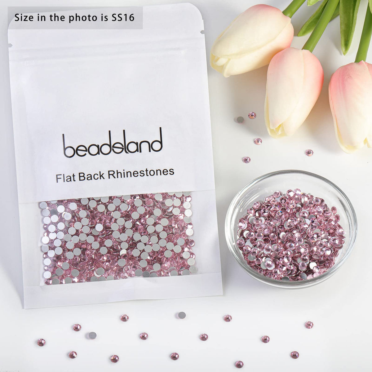 BEADSLAND Flat Back Rhinestones Light Pink in packaging