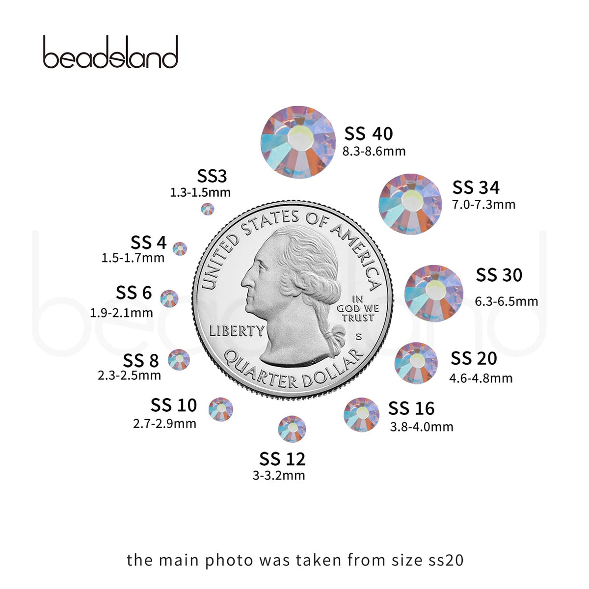 BEADSLAND rhinestones in packaging showing quantity