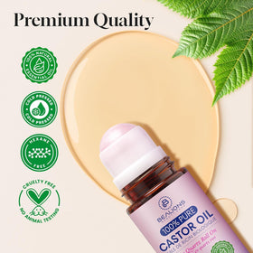 Bealions Castor Oil Rose Quartz Roller Ball in use on skin