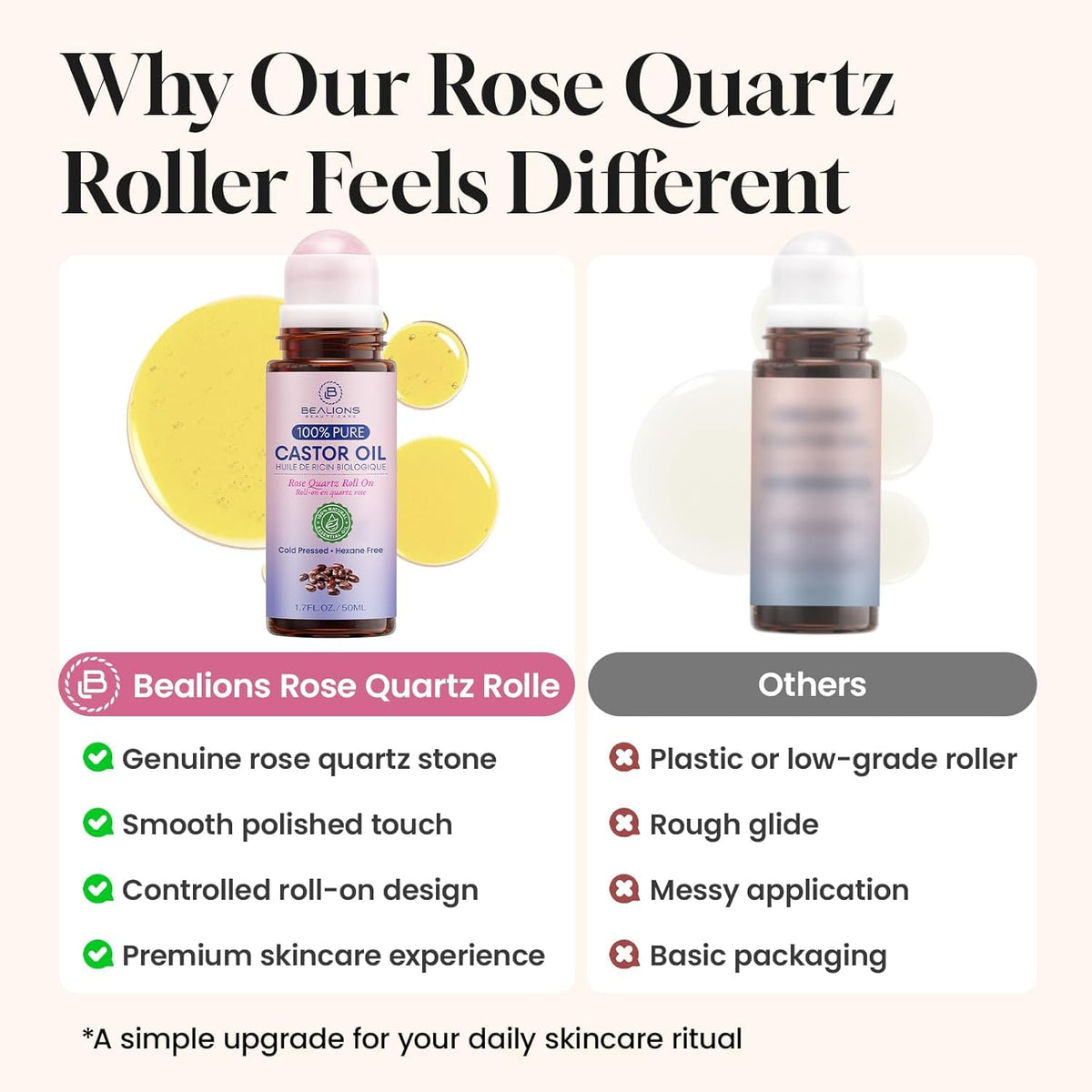 Bealions Castor Oil Rose Quartz Roller Ball packaging details
