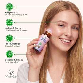 Bealions Castor Oil Rose Quartz Roller Ball showing roll-on applicator