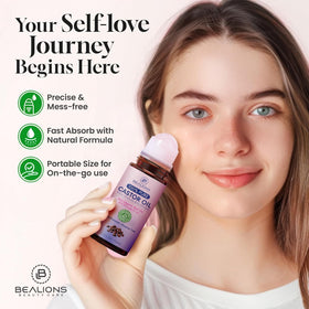 Bealions Castor Oil Rose Quartz Roller Ball with product dimensions