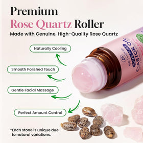 Bealions Castor Oil Rose Quartz Roller Ball with rose quartz stone close-up