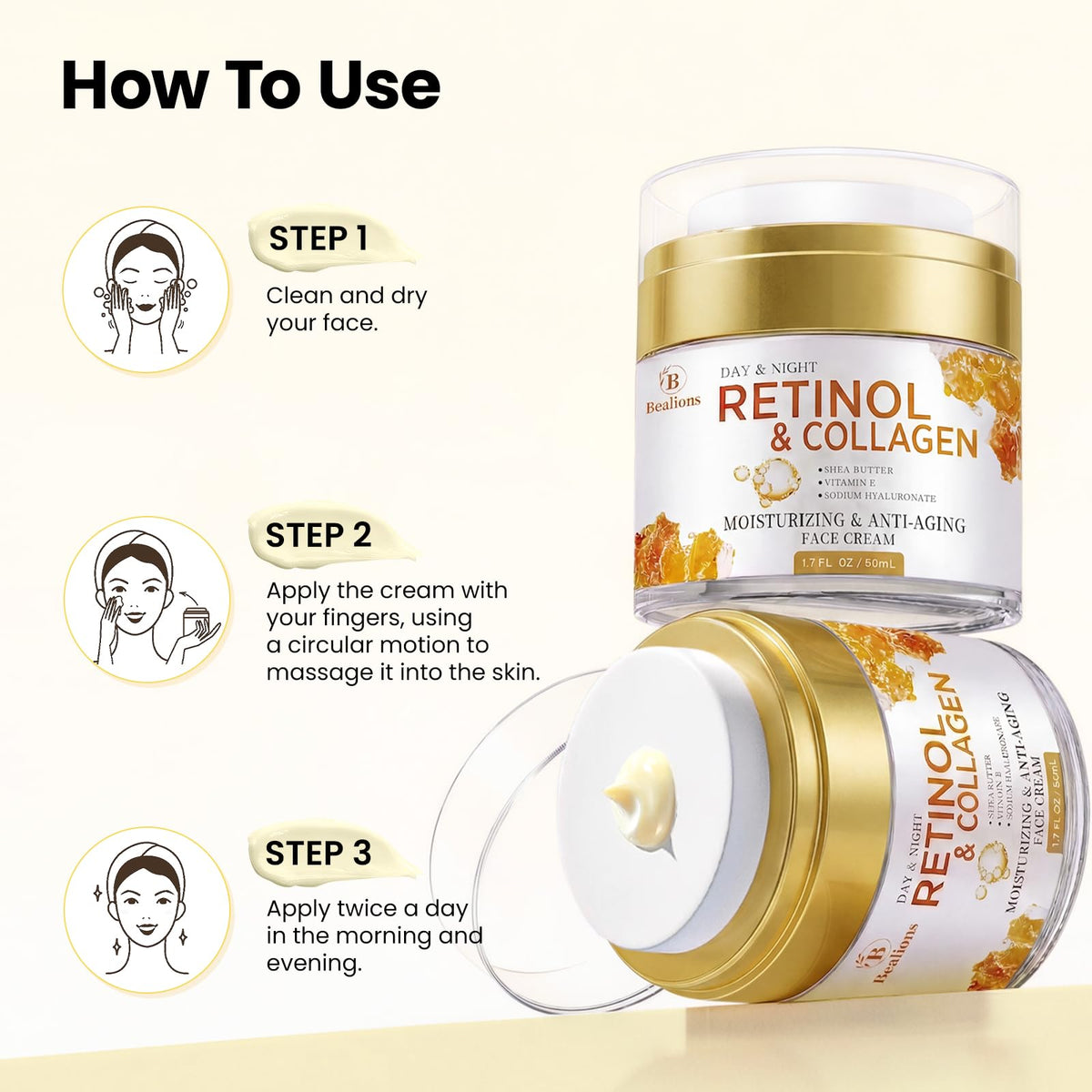 Bealions Retinol Cream alongside skincare routine products