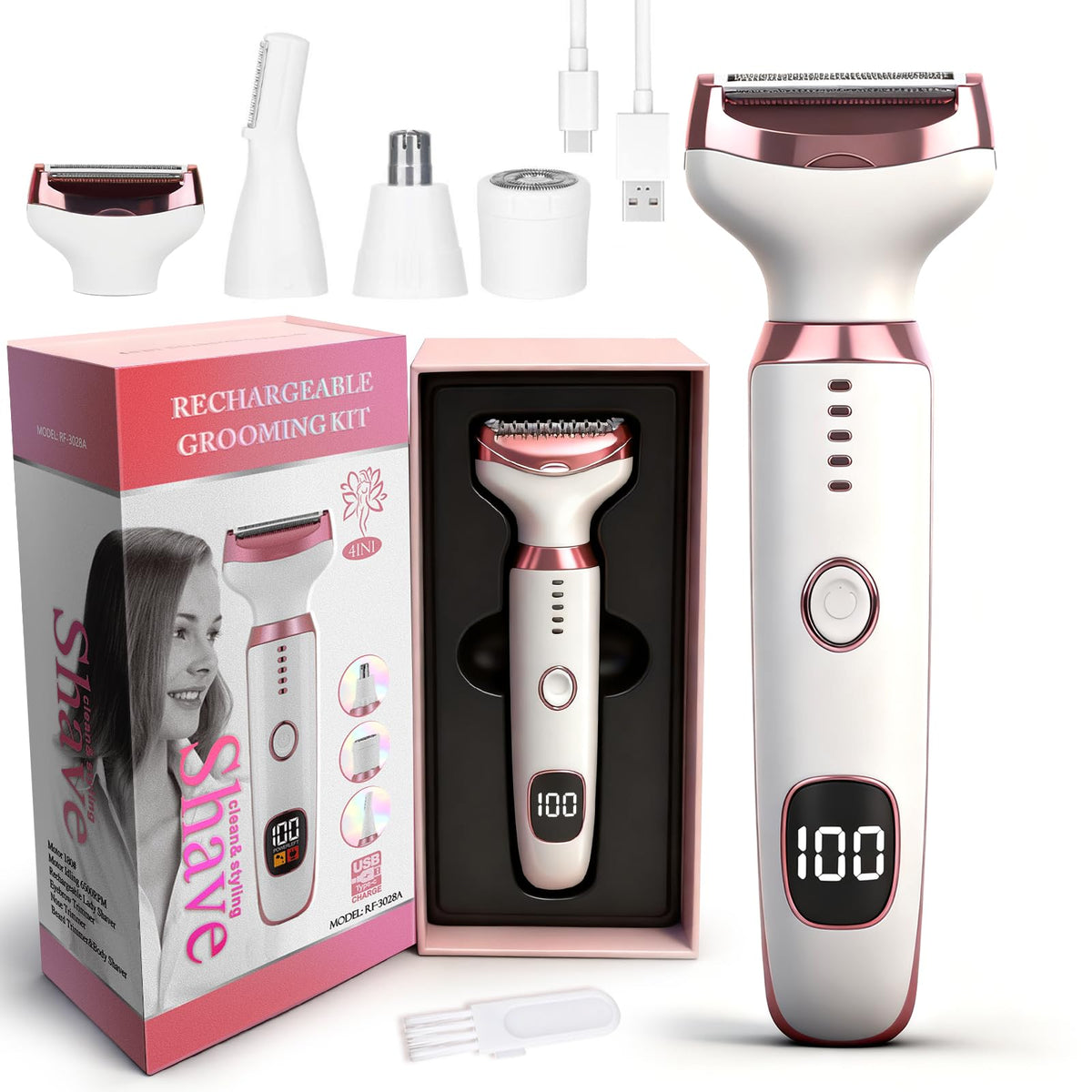 Beanify Electric Razor front view with four interchangeable heads