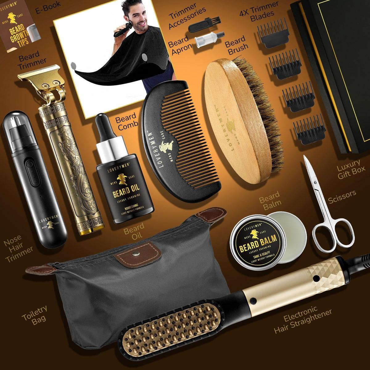 Beard trimmer and straightener brush from LOVERY kit