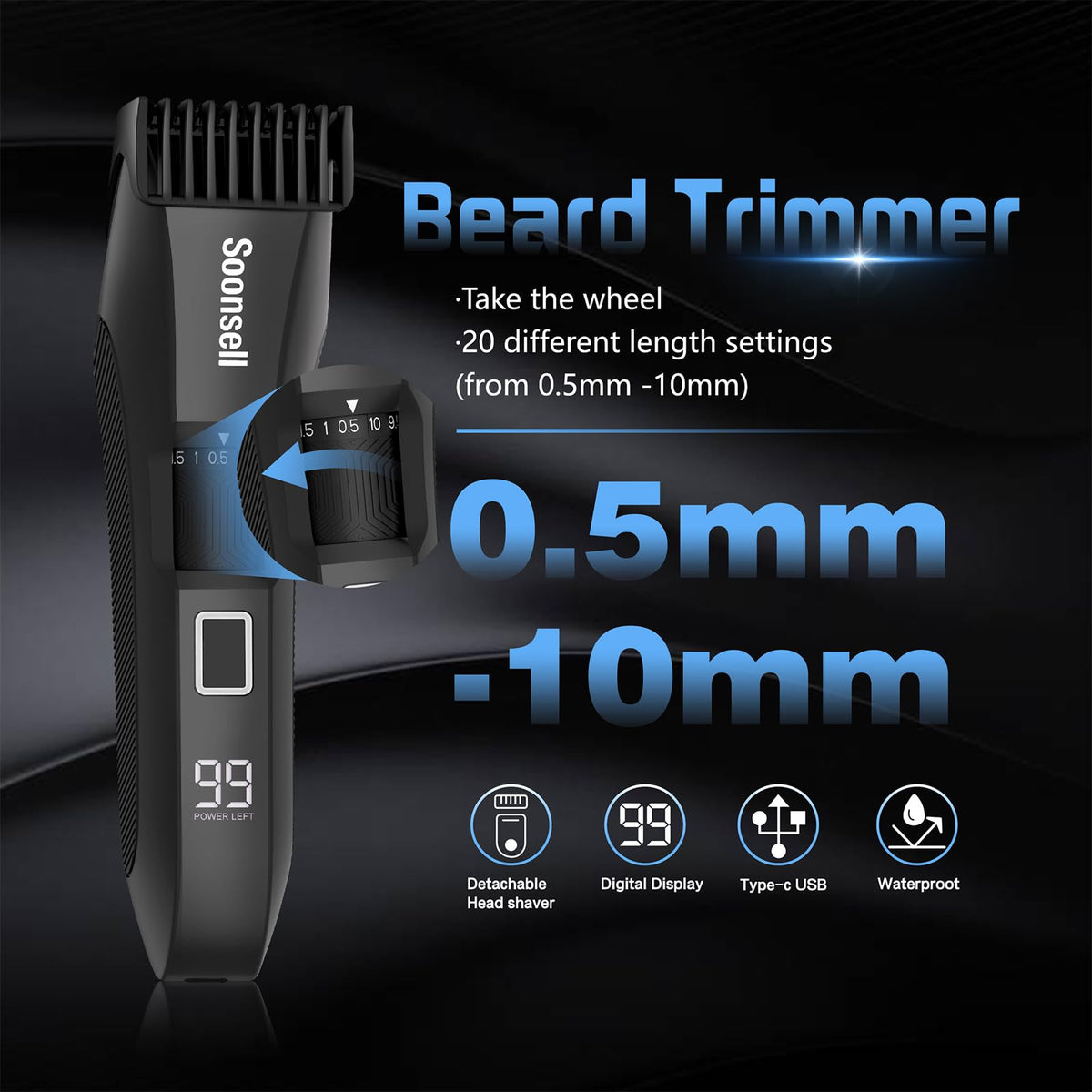 Beard trimmer from Soonsell with zoom wheel and length settings