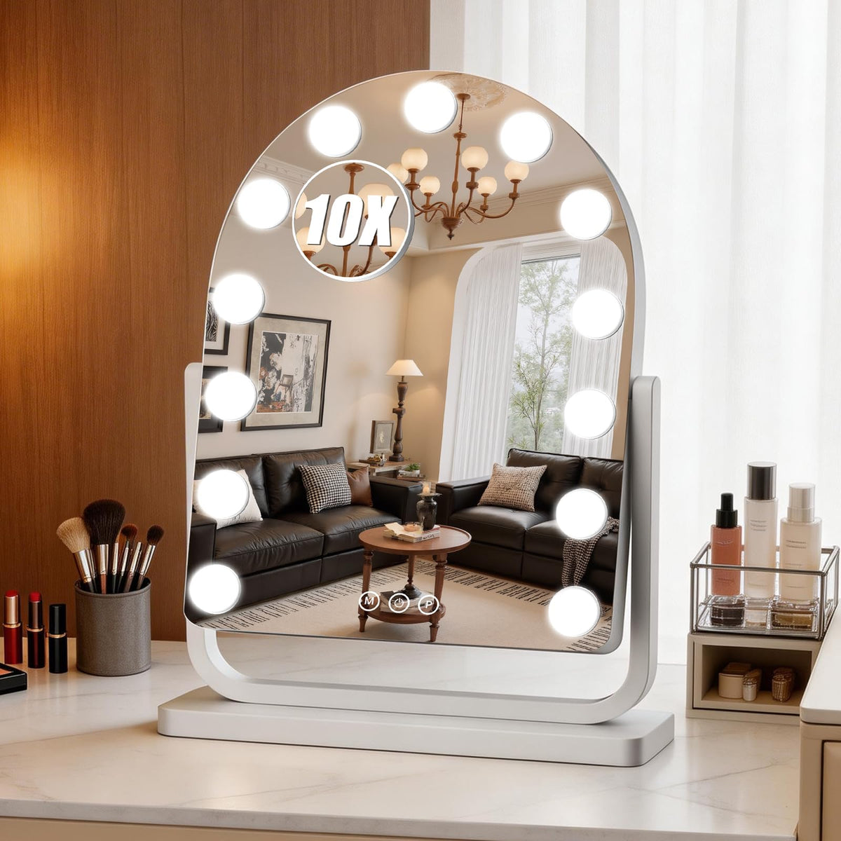Bearolve Arched Vanity Mirror front view with lights