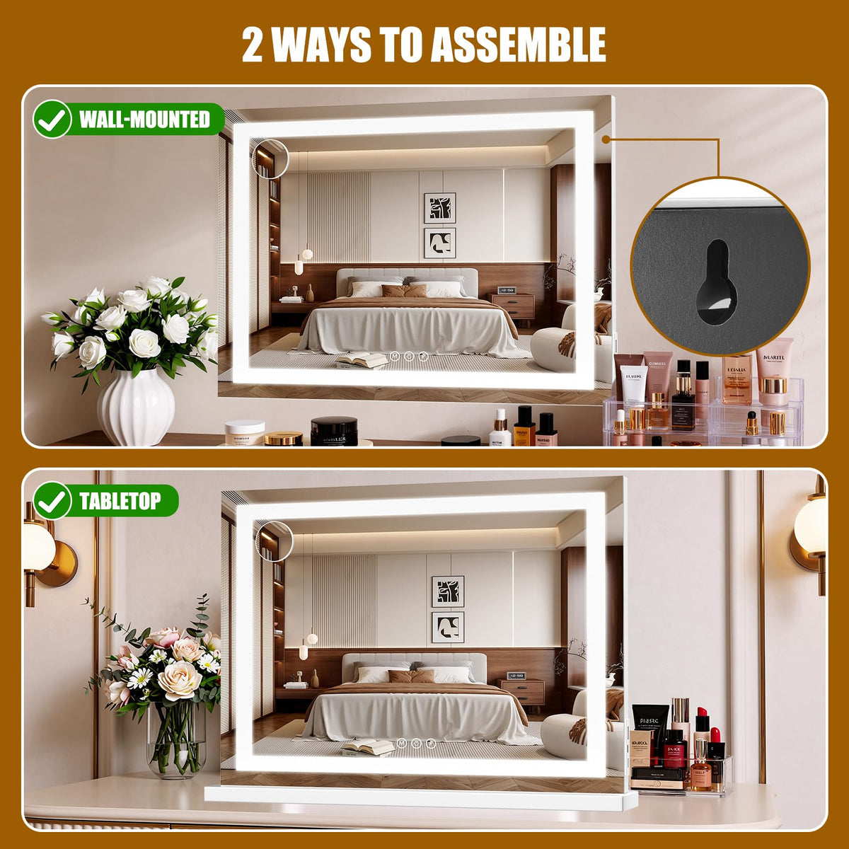 Bearolve mirror mounted on wall with detachable base
