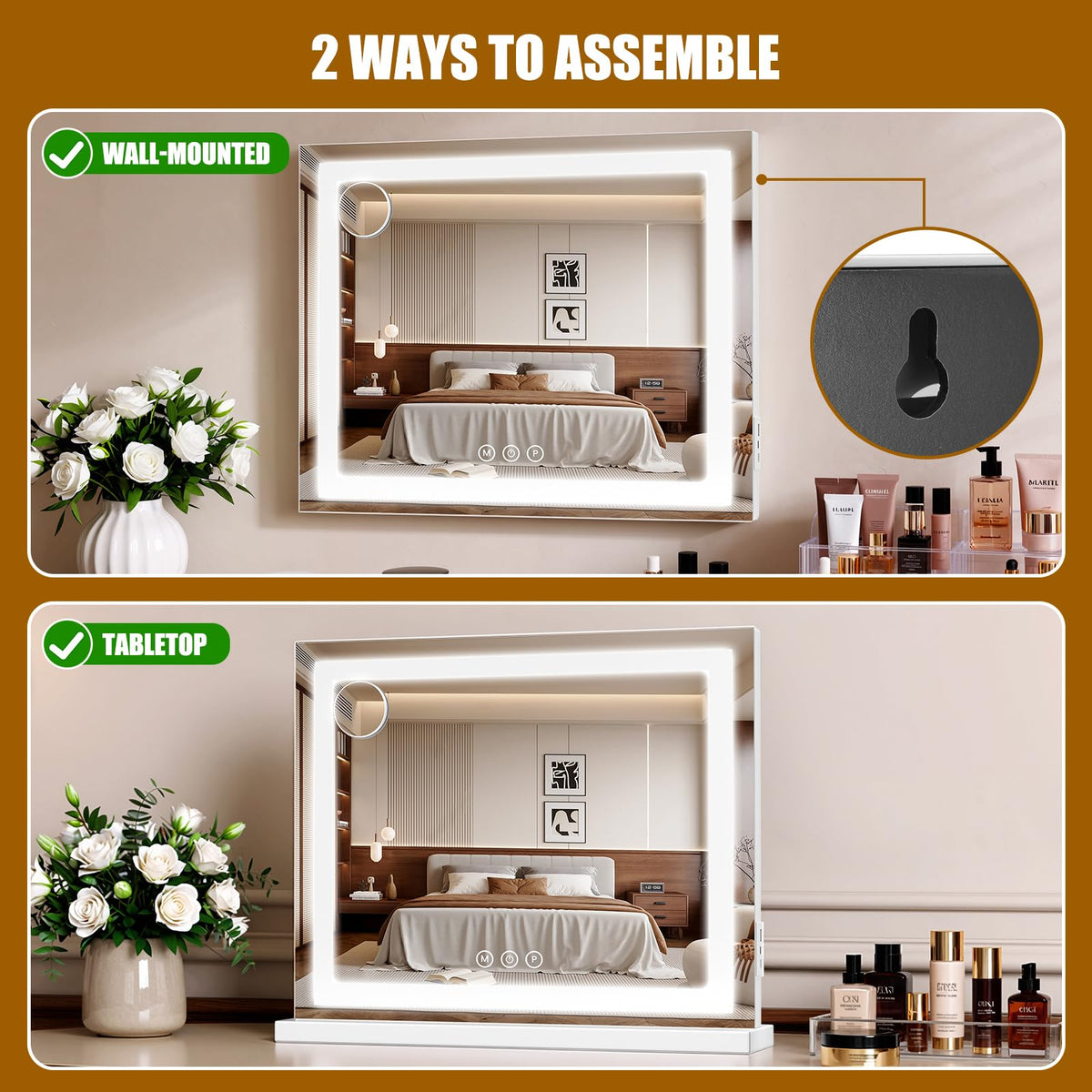 Bearolve Vanity Mirror 23x19 close-up of smart touch controls