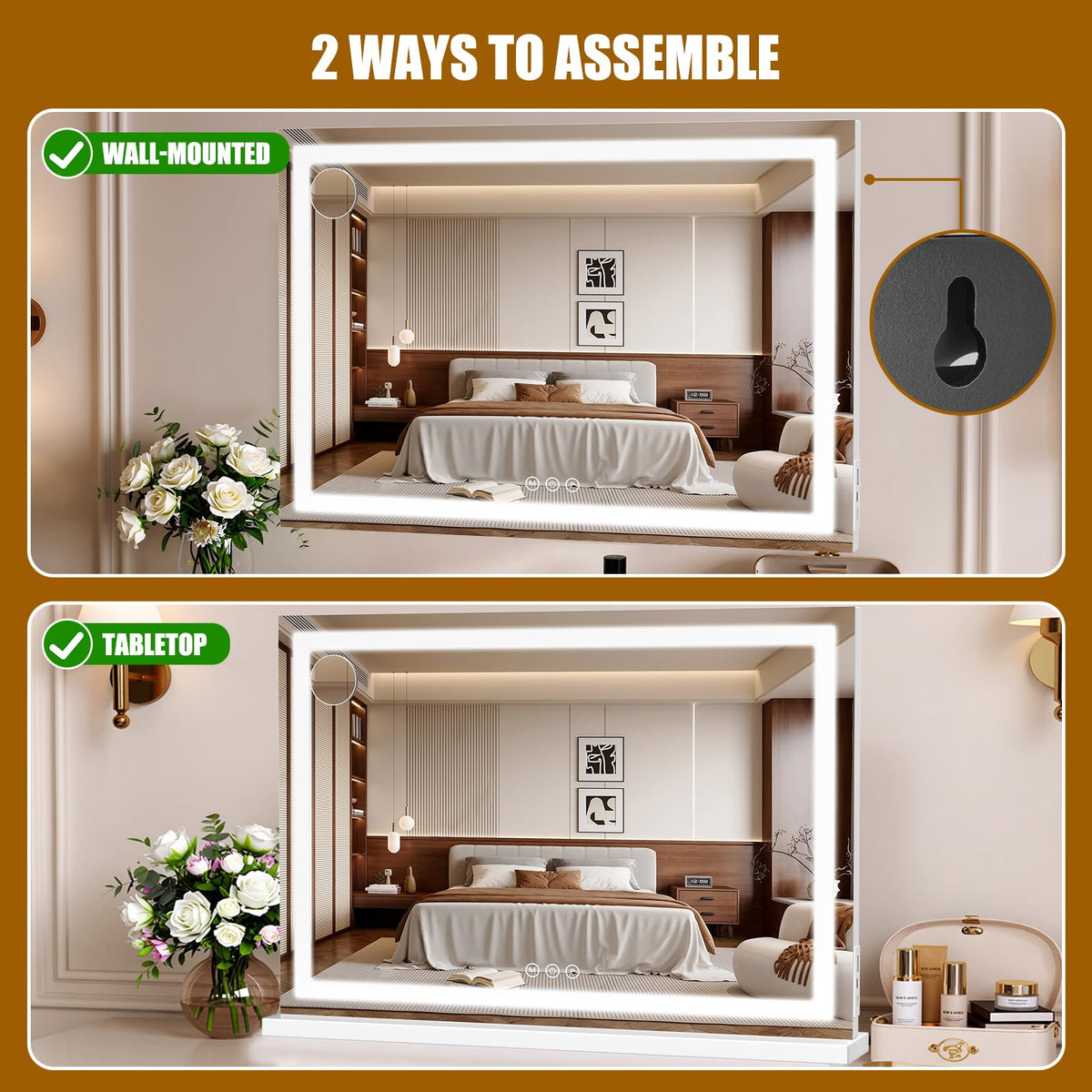 Bearolve Vanity Mirror 32x22 with cold white lighting