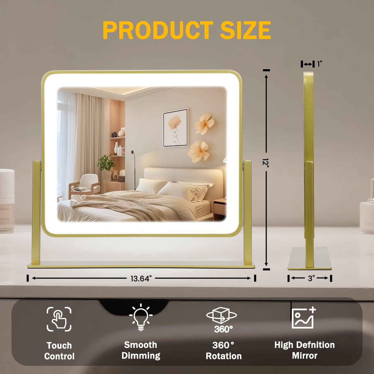 Bearolve Vanity Mirror 360° rotation feature