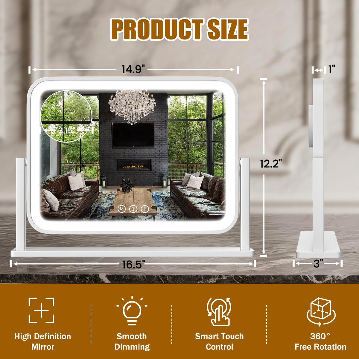 Bearolve vanity mirror showing 10X magnification feature
