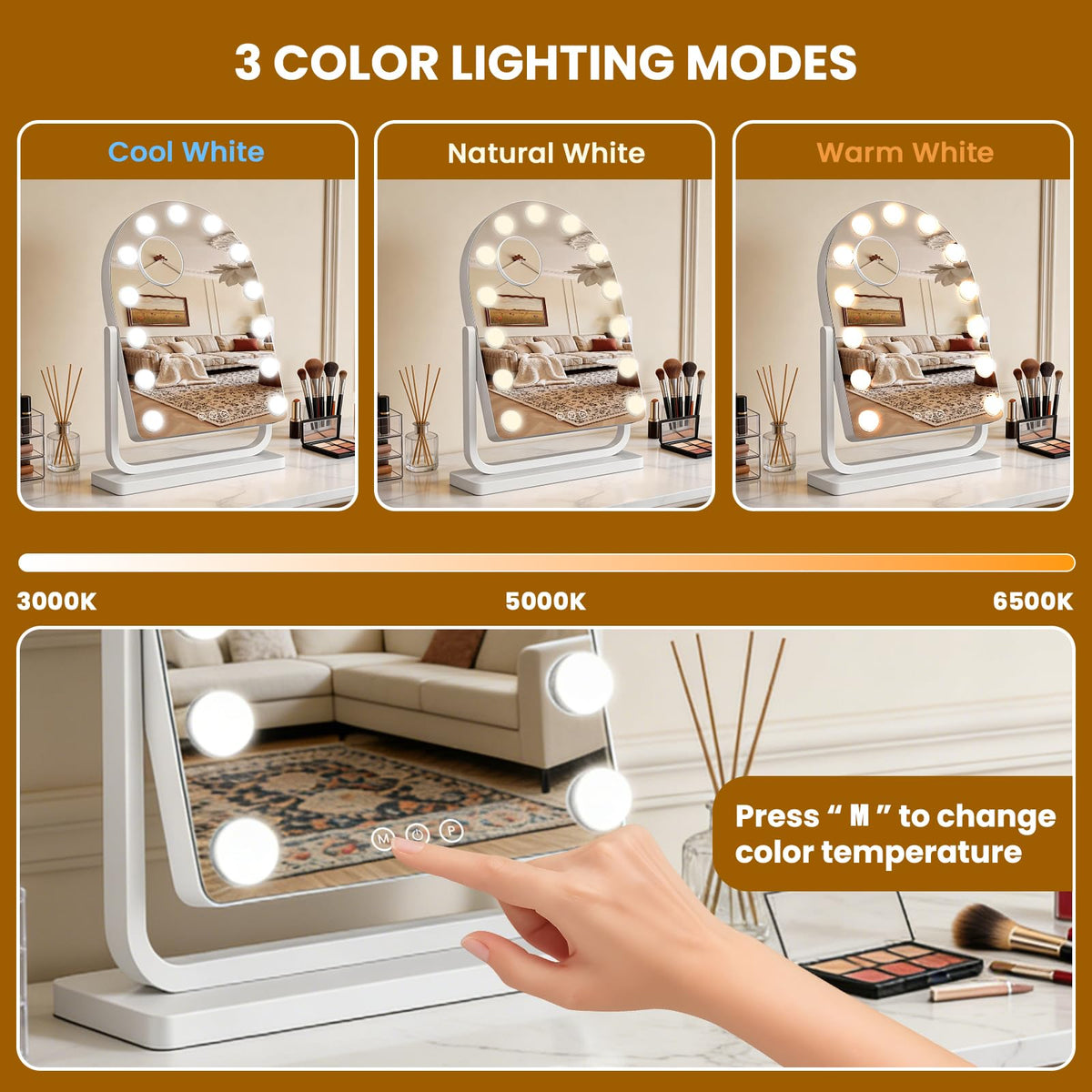 Bearolve Vanity Mirror showing 10X magnifying mirror