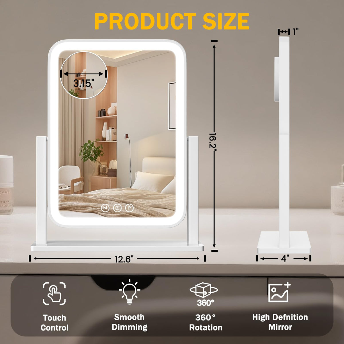 Bearolve Vanity Mirror showing 360-degree rotation