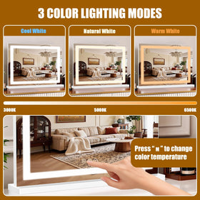 Bearolve vanity mirror showing three color lighting modes