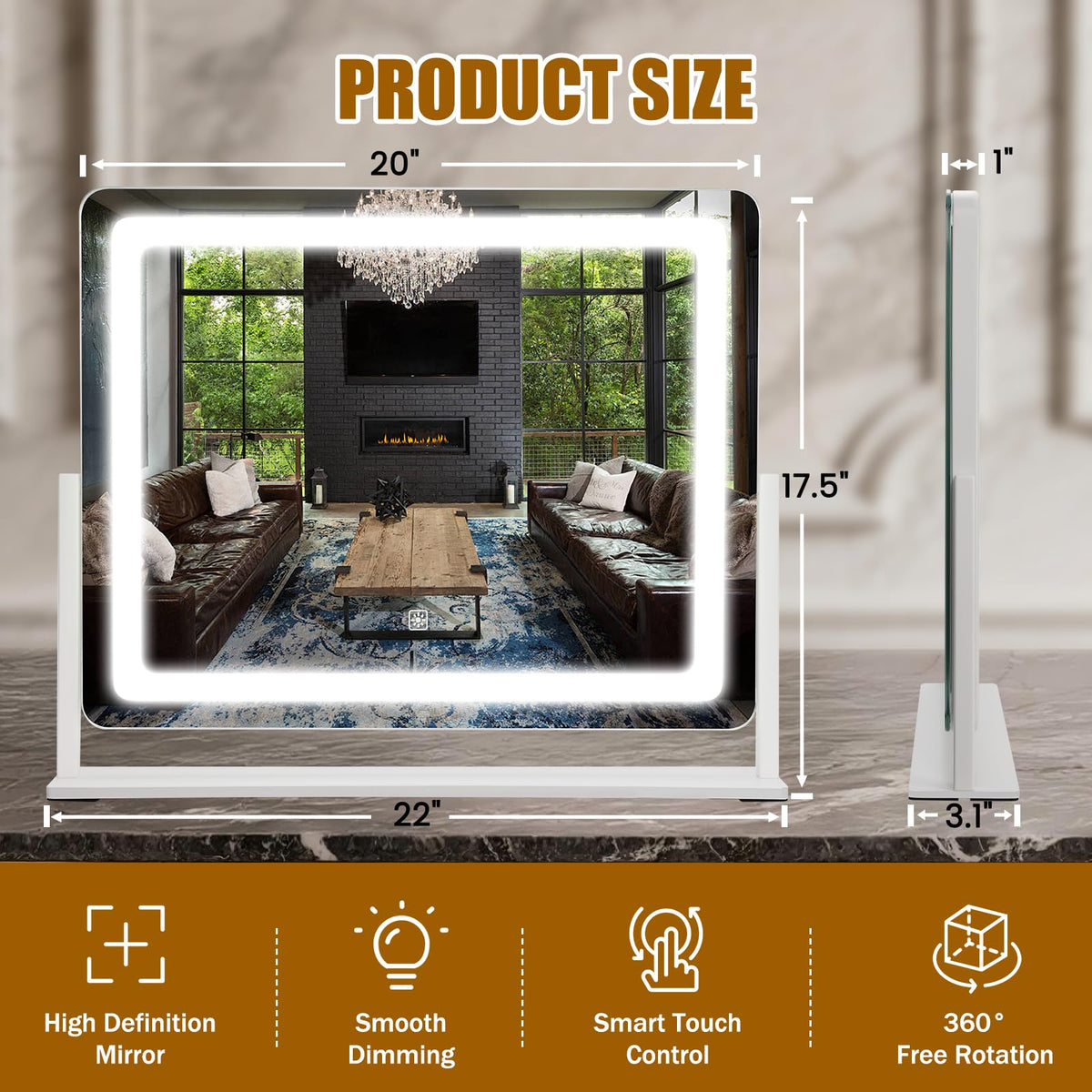 Bearolve Vanity Mirror side view showing 360° rotation