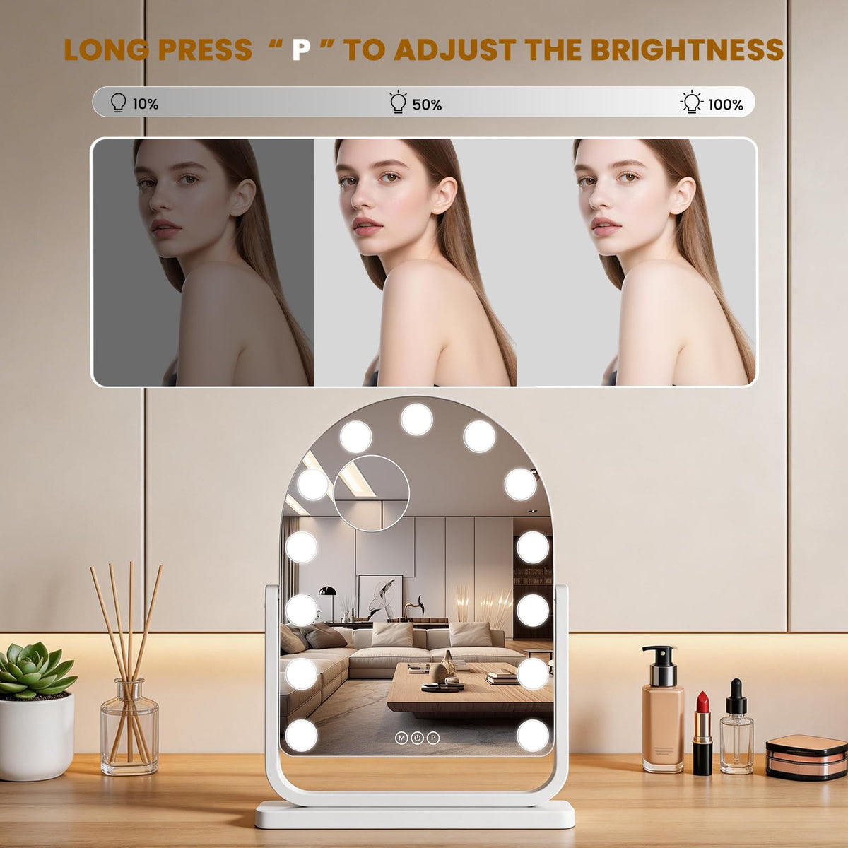 Bearolve Vanity Mirror side view with metal frame