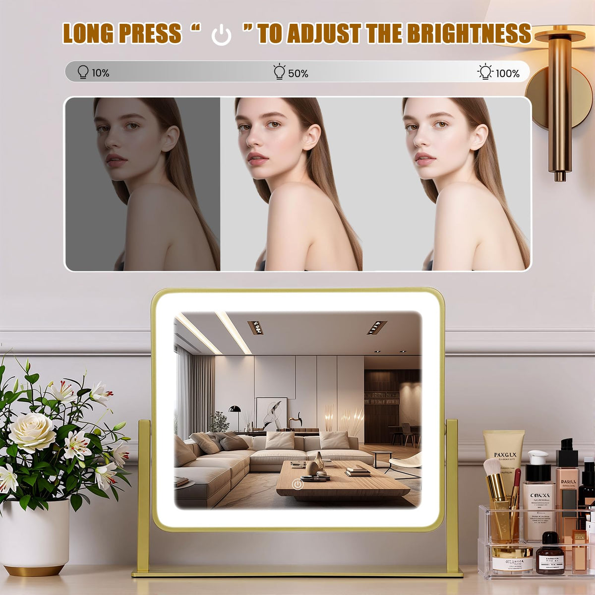 Bearolve Vanity Mirror side view with metal frame