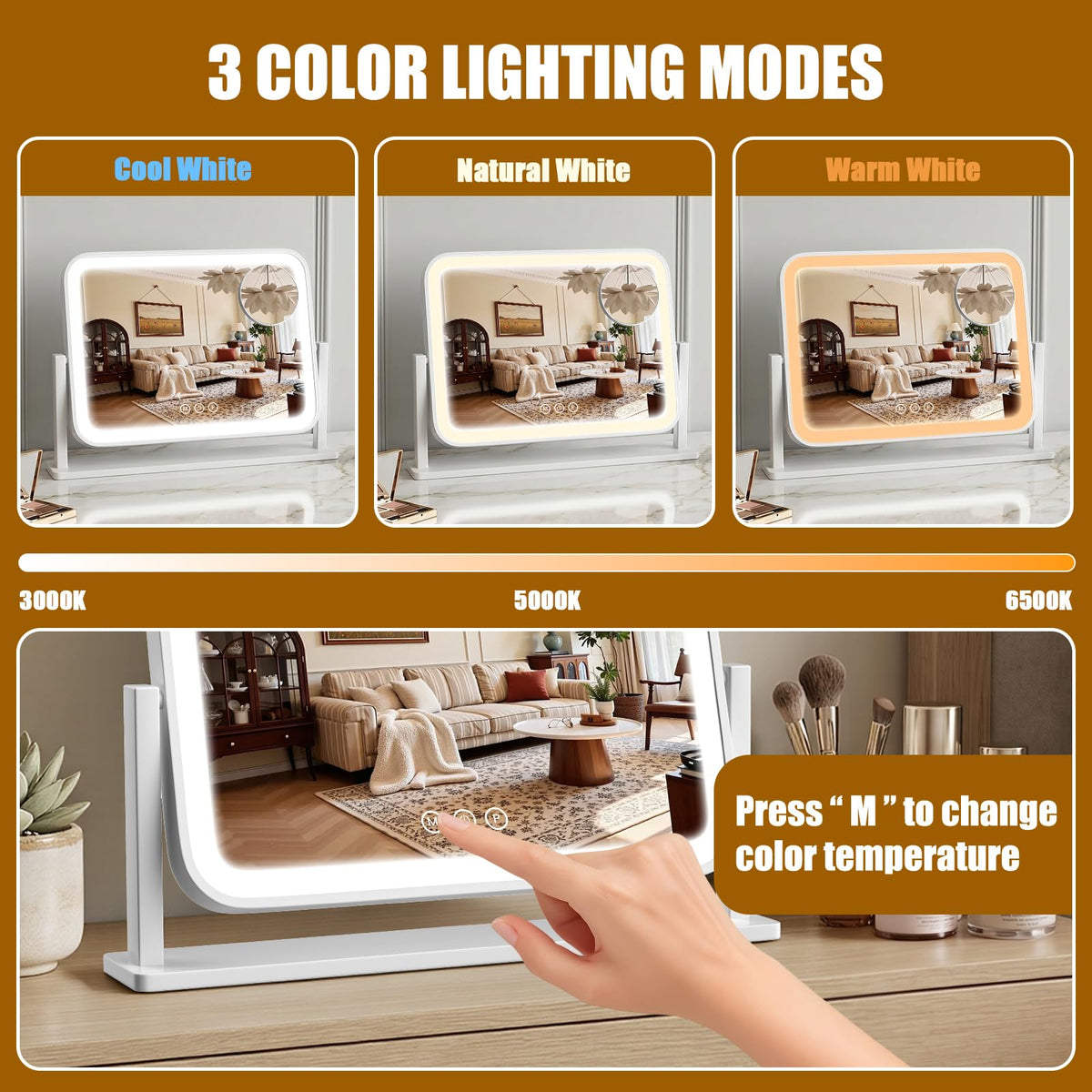 Bearolve vanity mirror with 360° rotation in use
