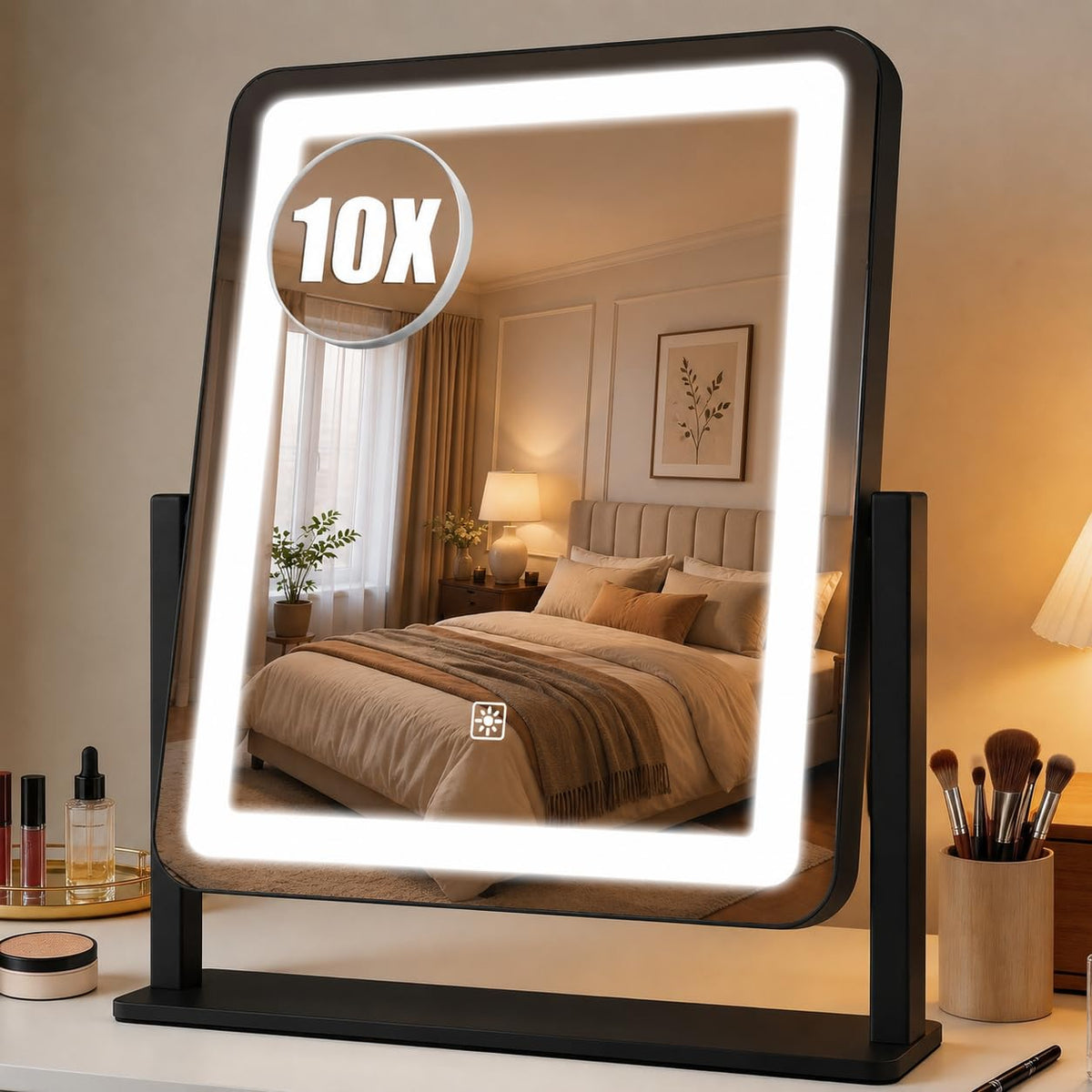Bearolve Vanity Mirror with Lights front view, 12.2" x 15"