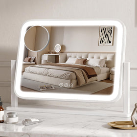 Bearolve vanity mirror with lights front view, white frame