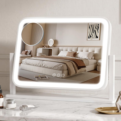Bearolve vanity mirror with lights front view, white frame