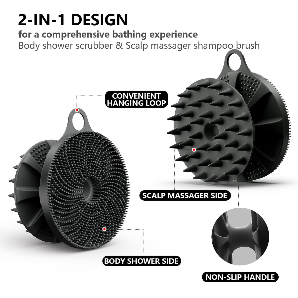 BEAUTAIL Shower Brush showing body scrubber side